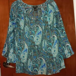 Lane Bryant Blue and Green Paisley Blouse